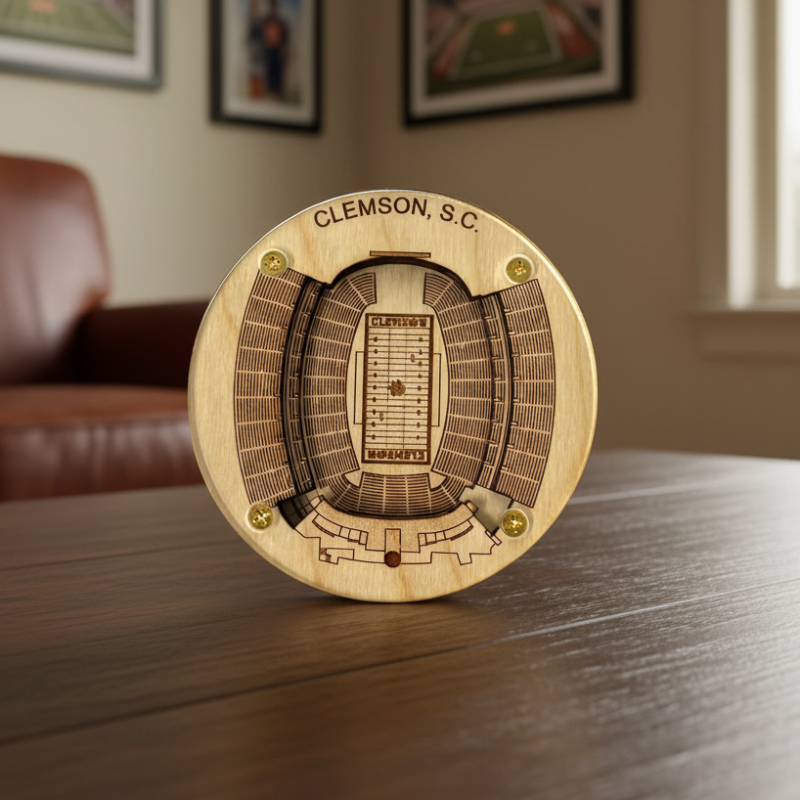 Clemson Stadium Map Art Coaster - Memorial Stadium Edition