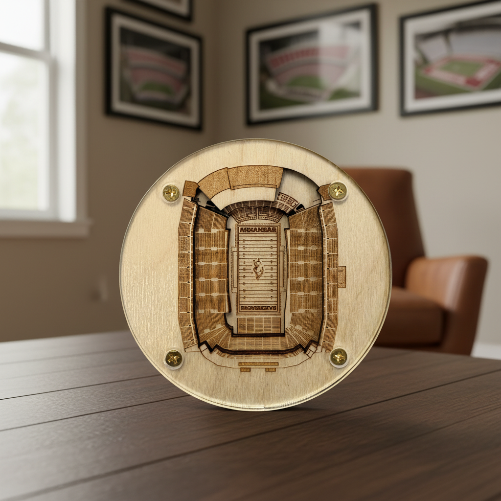 Fayetteville Stadium Map Art Coaster - Donald W. Reynolds Razorback Stadium Edition