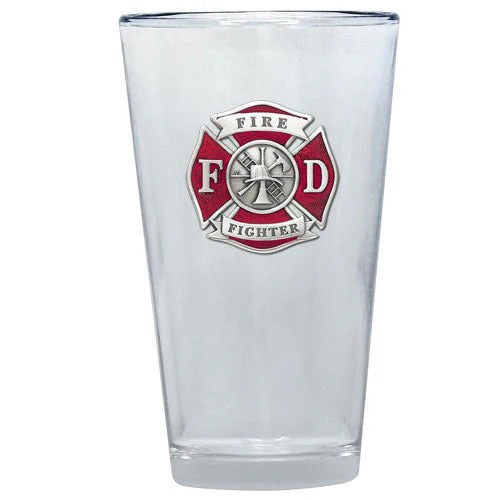 Clear glass with a Fire Fighter emblem on a white background