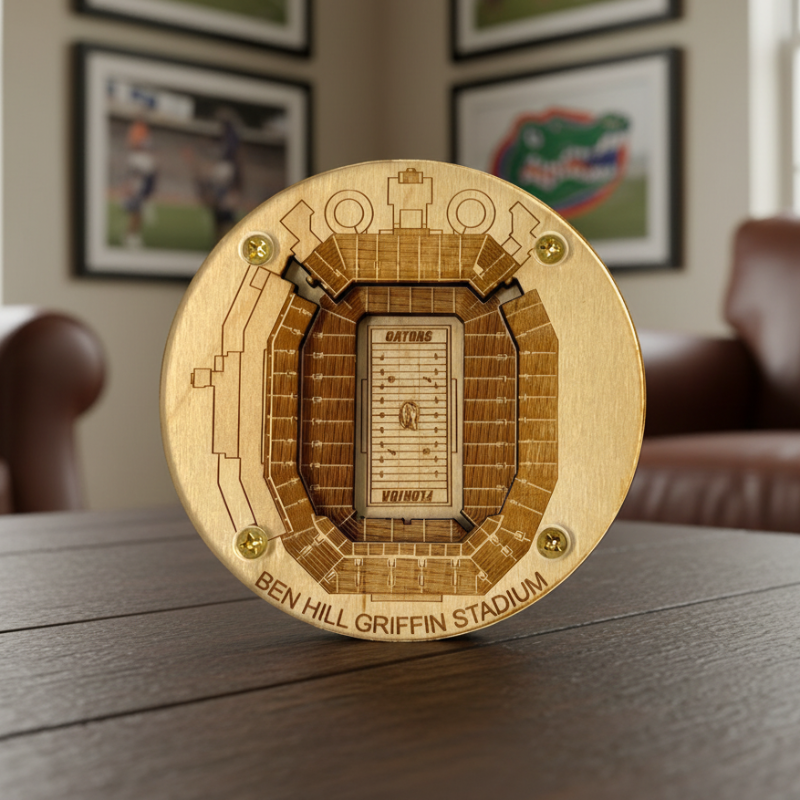Gainesville Stadium Map Art Coaster - Ben Hill Griffin Stadium Edition