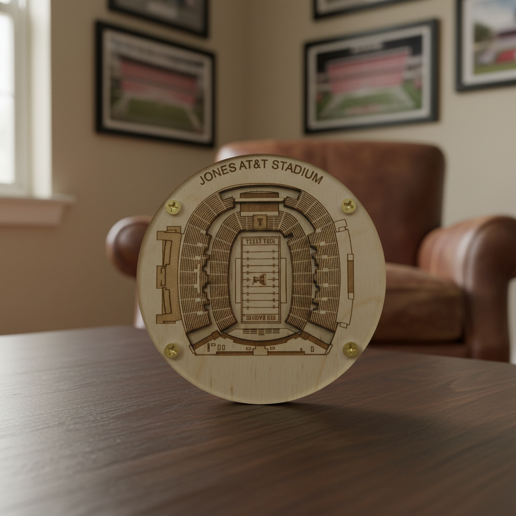 Lubbock Stadium Map Art Coaster - Jones AT&T Stadium Edition