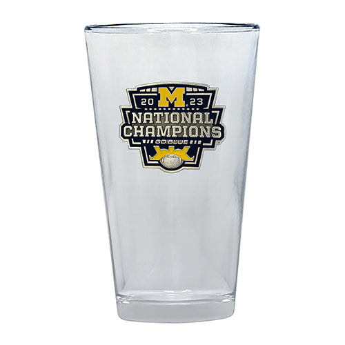 Clear glass with a national champions logo on a white background