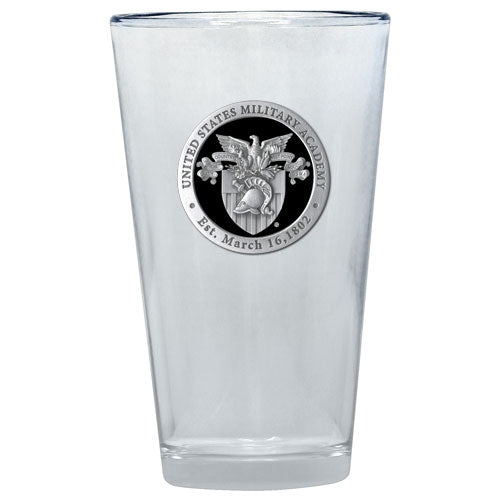Clear glass with a metallic emblem on a white background